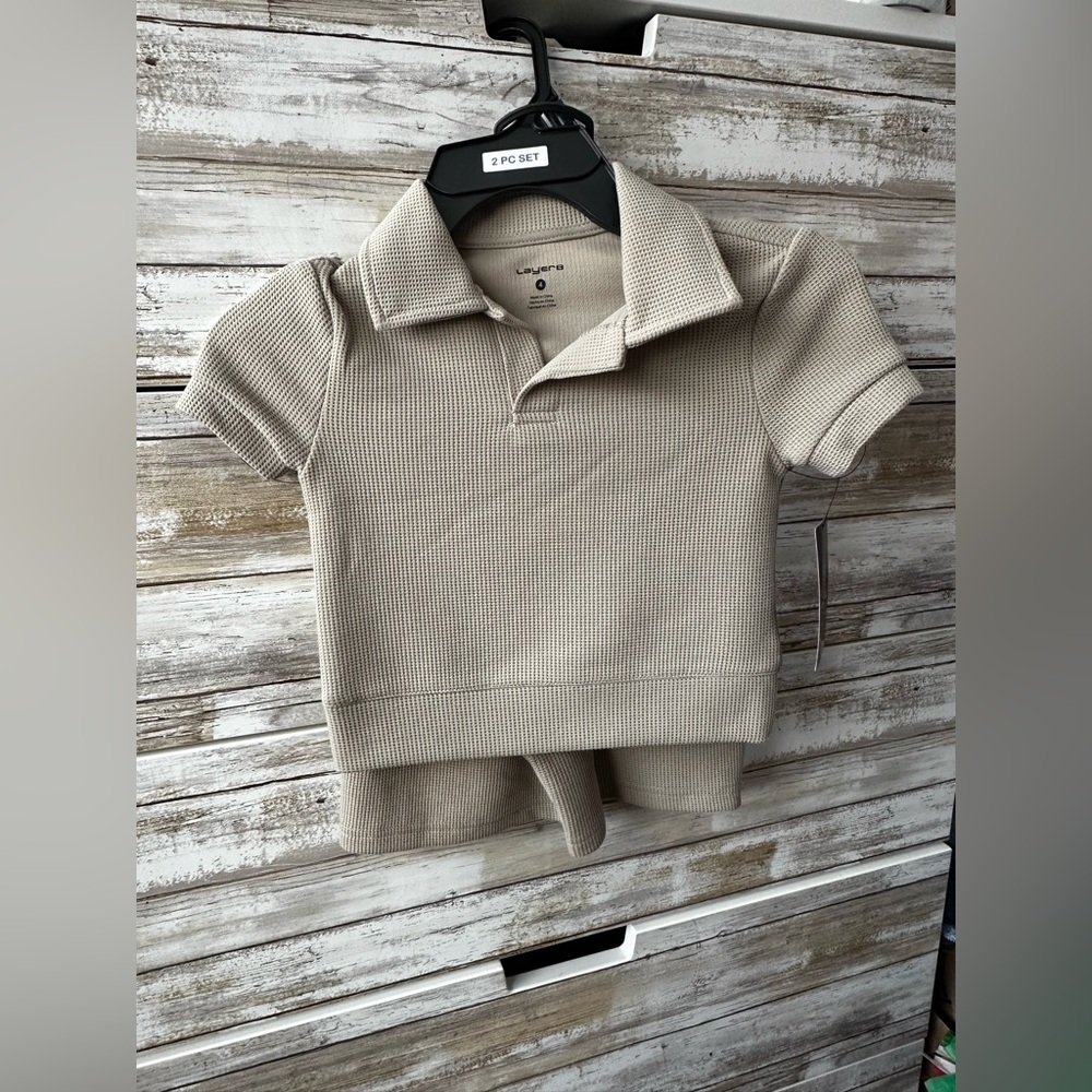 🆕 Layer 8 Boys Khaki 2 Pc Polo & Shorts Set Size 4 Quick Dry NWT